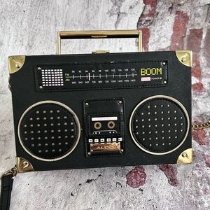 Aldo Retro Black and Gold Boombox Purse Hand Bac